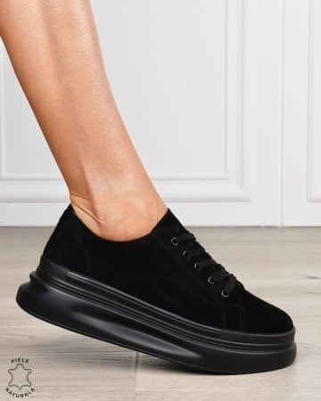 Pantofi sport damă din piele naturală Intoarsa CRL1865 NEGRU