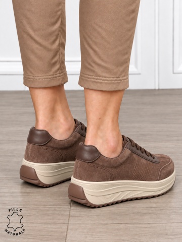 Pantofi sport damă din piele naturală întoarsă cu design casual CRL1894 CAFENIU - Img 3