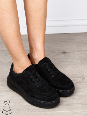 Pantofi sport din piele naturală intoarsa cu design modern CRL1810 NEGRU - Img 2
