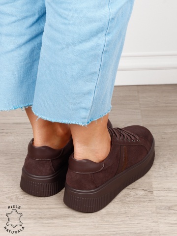 Pantofi sport din piele naturală intoarsa cu finisaje premium CRL1811 CAFENIU - Img 3