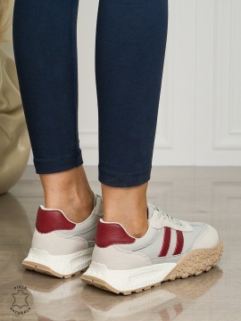 Pantofii casual piele naturala cu siret si dungi laterale CRL1459 GRI - Img 3