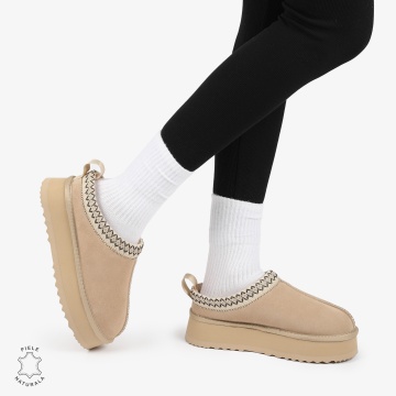 PAPUCI DAMA TIP UG din PIELE NATURALA INTOARSA CRL1268 CULOARE: BEJ - Img 4