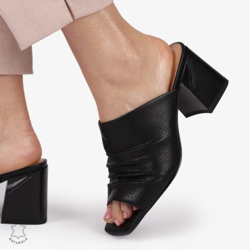 SANDALE CU TOC GROS DIN PIELE NATURALA CRL1390 NEGRU - Img 3