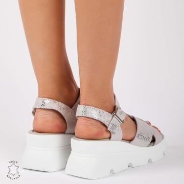 SANDALE Dama DIN Piele Naturala BARETE încrucisate CRL1432 GRI - Img 4