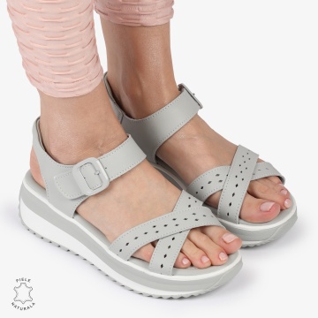 SAndale DAMA DIN PIELE NATURALA CU BARETE INCRUCISATE CRL1423 GRI - Img 2