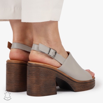 Sandale DAMA DIN PIELE NATURALA CU TOC GROS CRL1409 GRI - Img 3