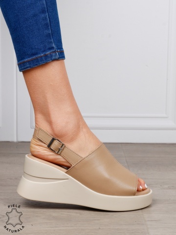 SANDALE DAMA DIN PIELE NATURALA CU VARF DECUPAT CRL1642 KHAKI - Img 4