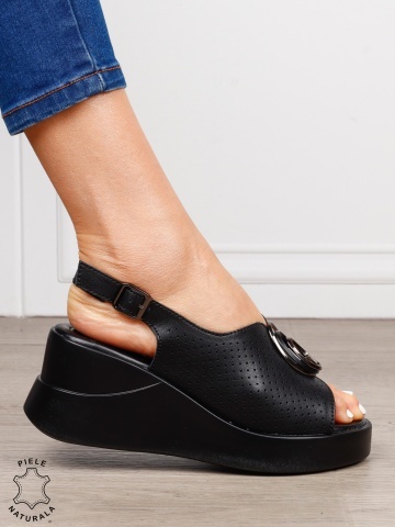 Sandale damă din piele naturală model cu platformă confortabilă și design elegant CRL1647 NEGRU - Img 3