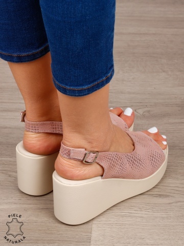 Sandale damă din piele naturală talpa tip platorma cu cataramă CRL1644 ROZ - Img 3