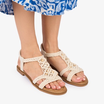 SANDALE Dama DIN TEXTIL CU MODEL In stil indian CRL1018 Culoare: BEJ - Img 2