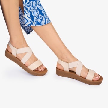 SANDALE dama Piele ECOLOGICA CRL1009 CU ELASTIC Culoare: BEJ - Img 2