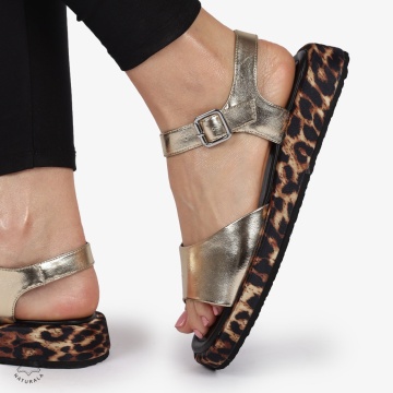 SANDALE DAMA PIELE NATURALA CU TALPA IMPRIMEU LEOPARD CRL1262 AURIU - Img 3