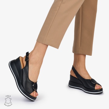 SANDALE Dama Piele Naturala CU TALPA INALTA SI ACCESORIU METALIC CRL1047 Culoare: NEGRU - Img 3