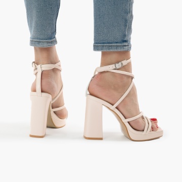 SANDALE ELEGANTE DIN PIELE ECOLOGICA CU MODEL SI TOC GROS CRL0734 BEJ - Img 2