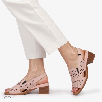Sandale elegante din piele naturală CU STIL AJURAT CRL1404 ROZ - Img 4