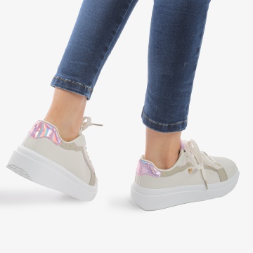 SNEAKERS DAMA din PIELE ECOLOGICA CRL0890 CULOARE:BEJ - Img 3