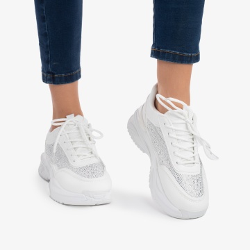 SNEAKERS DAMA din PIELE ECOLOGICA CU STRAS CRL0862 ALB - Img 2
