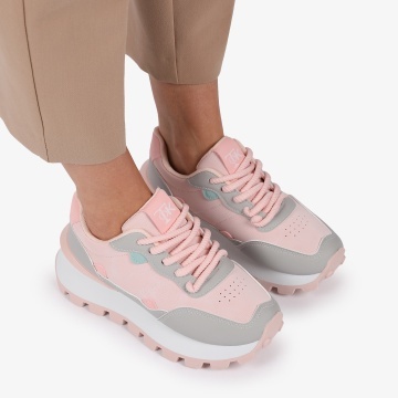 SNEAKERS din PIELE ECOLOGICA SI TEXTIL CRL1514 Roz