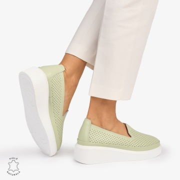 Balerini dama din Piele Naturala cu fundita CRL1074 CULOARE: Verde - Img 4