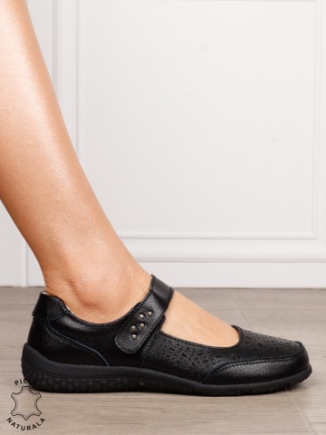Balerini dama din Piele Naturala cu inchidere velcro CRL1548 NEGRU - Img 2