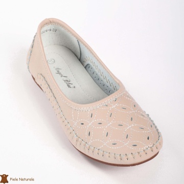 Balerini dama din Piele Naturala cu mici perforatii CRL0180 ROZ - Img 2