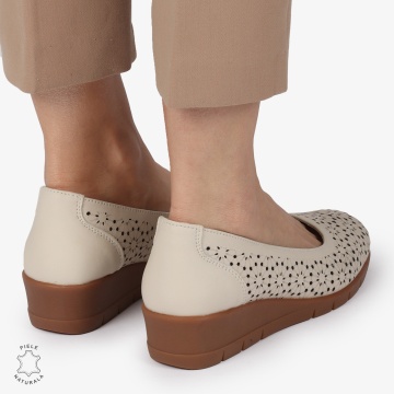 Balerini dama din Piele Naturala cu talpa groasa si Perforati CRL01381 BEJ - Img 4