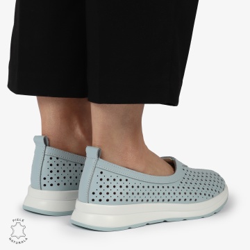 Balerini dama din Piele Naturala PERFORATA CU FUNDITA CRL1417 ALBASTRU - Img 4
