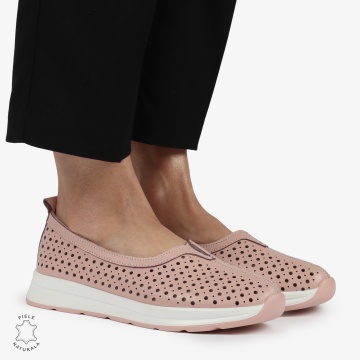 Balerini dama din Piele Naturala PERFORATA CU FUNDITA CRL1417 ROZ - Img 3