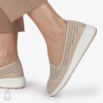 BALERINI dama din Piele naturala PERFORATA SLIP-ON CRL1075 BEJ - Img 2