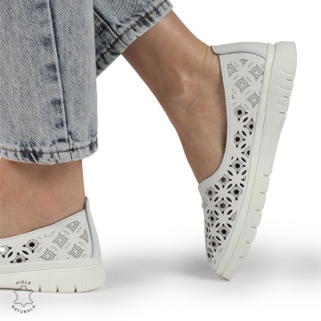 BALERINI dama din Piele naturala PERFORATA SLIP-ON CRL1360 ALB - Img 2
