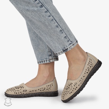 BALERINI dama din Piele naturala PERFORATA SLIP-ON CRL1363 BEJ - Img 2