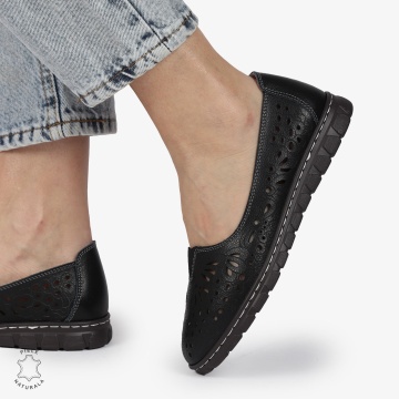 BALERINI dama din Piele naturala PERFORATA SLIP-ON CRL1363 NEGRU - Img 4