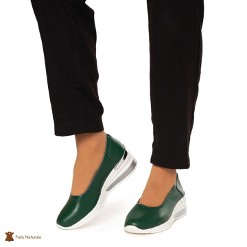 Balerini Dama Piele Naturala slip-on CRL0082 VERDE INCHIS