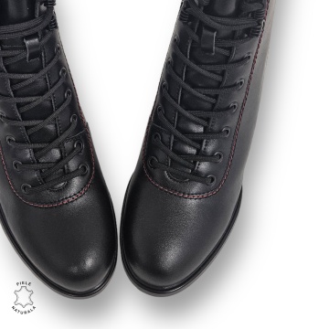 BOTINE DAMA CU TOC GROS din PIELE NATURALA CRL0894 CULOARE:NEGRU-ROSU - Img 3