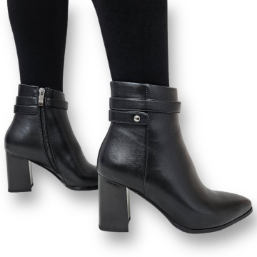 Botine DAMA din PIELE Ecologica cu FERMOAR si Catarama CRL0926 CULOARE: Negru - Img 5