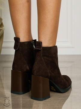Botine DAMA din PIELE NATURALA CU TOC GROS CRL1496 Cafeniu - Img 3