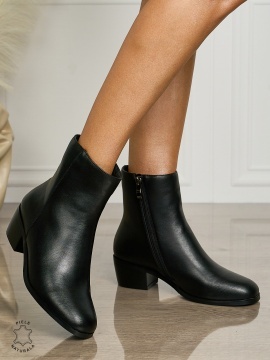 Botine DAMA din PIELE NATURALA CU TOC GROS CRL1506 Negru - Img 2