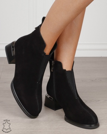 Botine damă din piele naturală Intoarsa cu elastic frontal CRL1882 NEGRU - Img 4