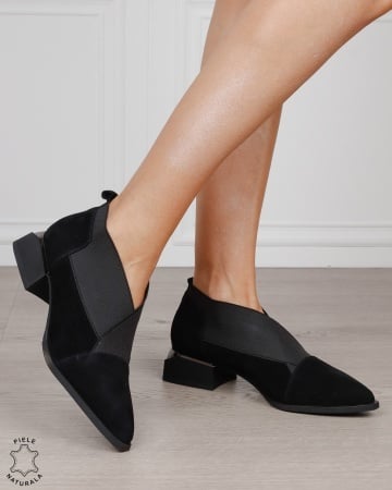 Botine damă din piele naturală Intoarsa cu elastic frontal CRL1883 NEGRU