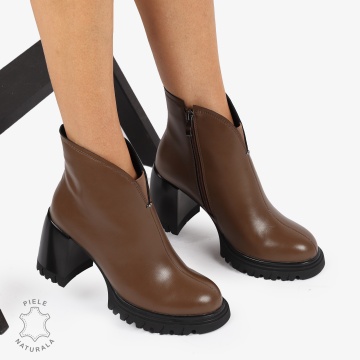 Botine Dama piele naturala cu toc Gros si Talpa Aderenta CRL1236 Khaki - Img 2