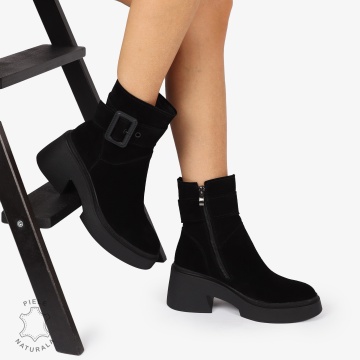 Botine Piele Naturala intoarsa cu Catarama, Design Modern și Confortabil CRL1242 Negru - Img 3