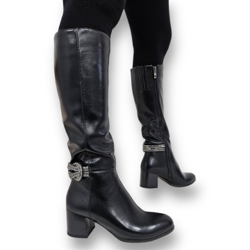 CIZME DAMA din PIELE ECOLOGICA cu FERMOAR CRL0919 CULOARE:Negru