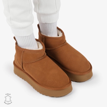 CIZME TIP UG DAMA SCURTE din PIELE NATURALA INTOARSA CRL1267 CULOARE: CAMEL - Img 4