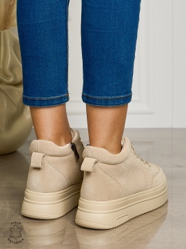 Ghete casual din piele naturală cu talpa solida CRL1510 BEJ - Img 2