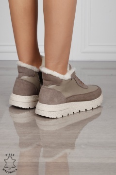 GHETE DAMA din PIELE Naturala Combinata cu Piele intoarsa CRL1523KHAKI - Img 2