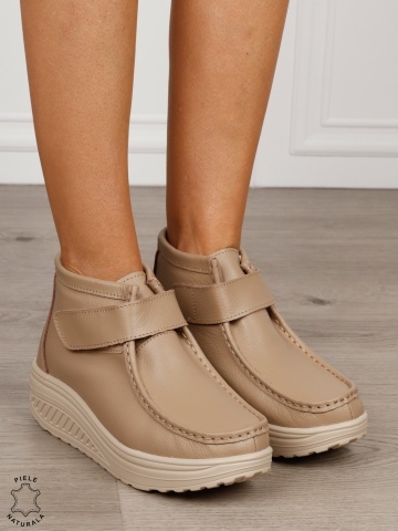 Ghete damă din piele naturală cu închidere velcro CRL1841 KHAKI - Img 2