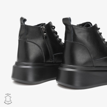 Ghete dama din Piele Naturala CU SIRET CRL0678 NEGRU - Img 2