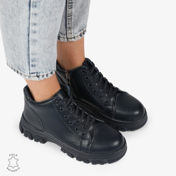 Ghete Dama DIN Piele Naturala CU TALPA ADERENTA CRL1299 BLEUMARIN - Img 2