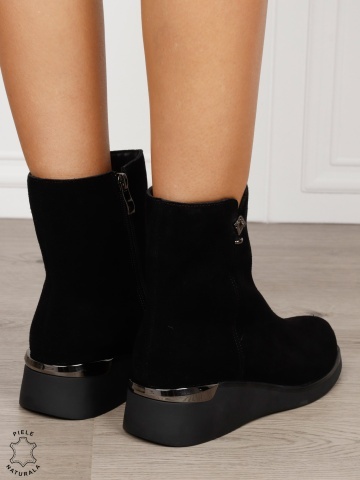 Ghete damă din piele naturală Intoarsa cu design minimalist CRL1830 NEGRU - Img 3