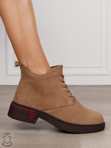 Ghete damă din piele naturală Intoarsa cu închidere dublă CRL1845 KHAKI